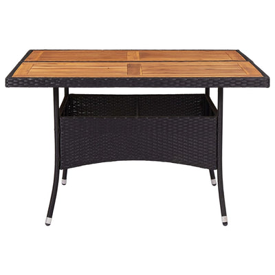 Outdoor Dining Table Black Poly Rattan and Solid Acacia Wood