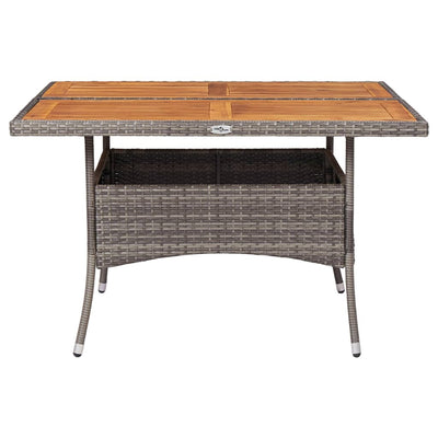 Outdoor Dining Table Grey Poly Rattan and Solid Acacia Wood