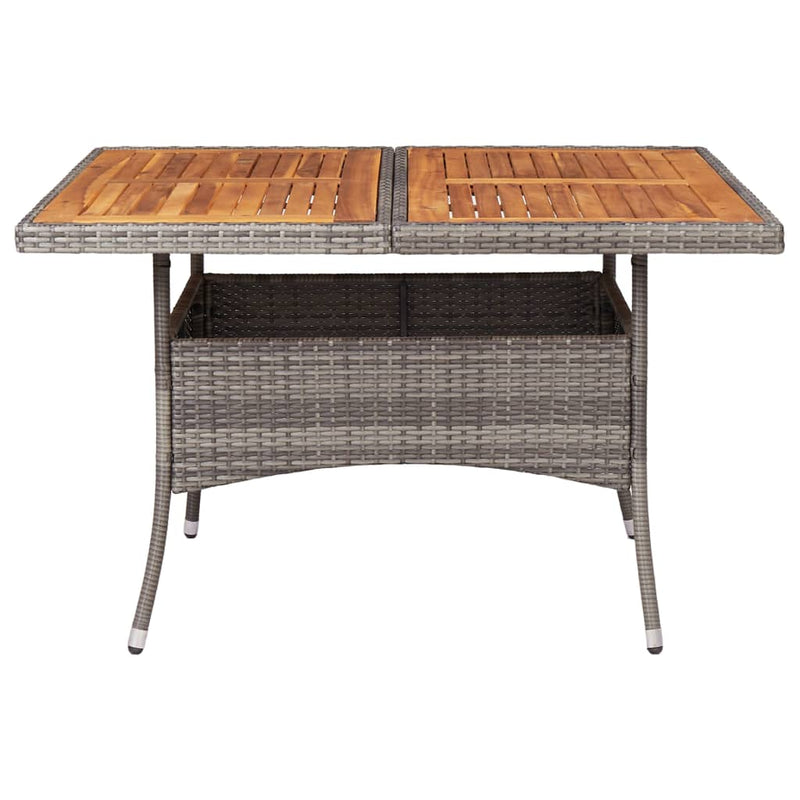 Outdoor Dining Table Grey Poly Rattan and Solid Acacia Wood