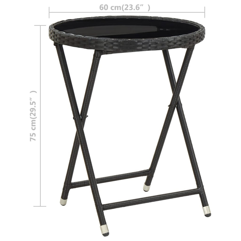 Tea Table Black 60 cm Poly Rattan and Tempered Glass