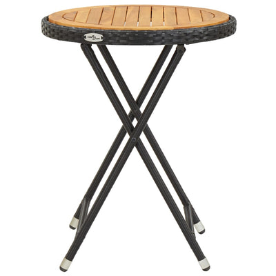 Tea Table Black 60 cm Poly Rattan and Solid Acacia Wood