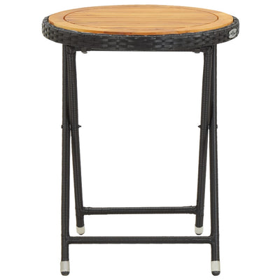 Tea Table Black 60 cm Poly Rattan and Solid Acacia Wood