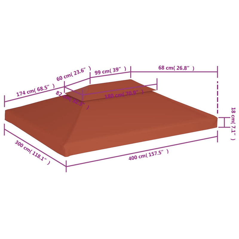 2-Tier Gazebo Top Cover 310 g/m² 4x3 m Terracotta