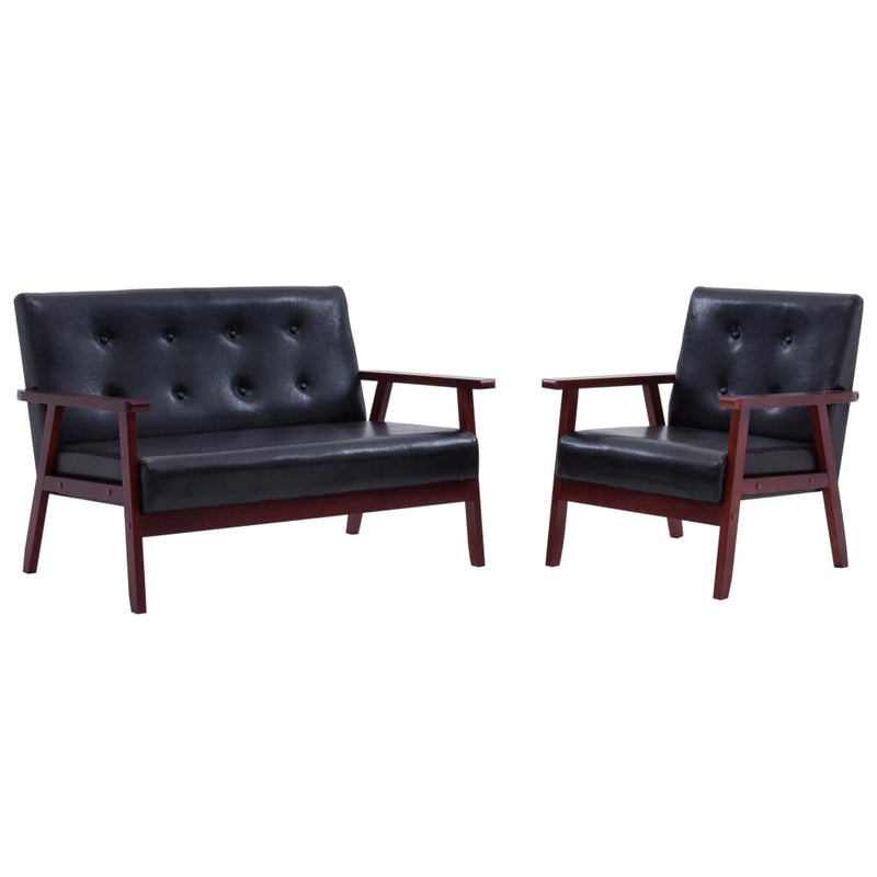 Sofa Set 2 Piece Black Faux Leather