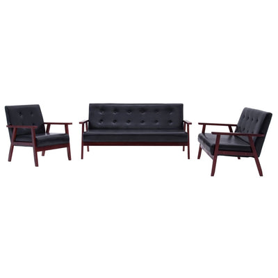 Sofa Set 3 Piece Black Faux Leather