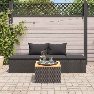 Sun Bed with Cushions Poly Rattan Black