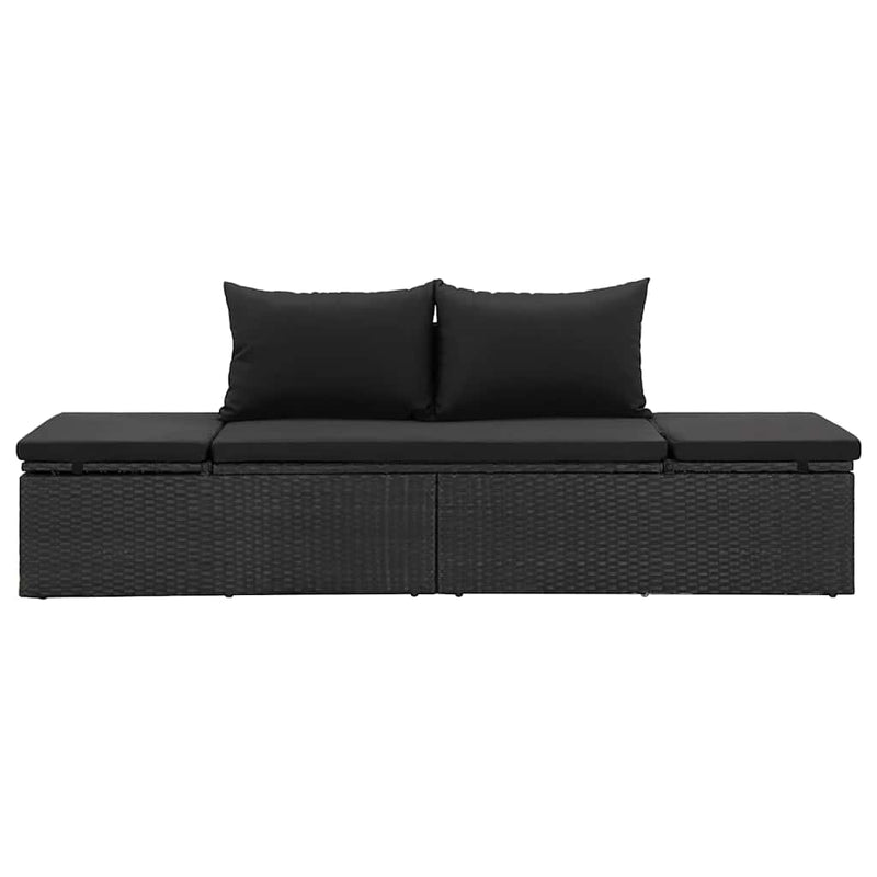 Sun Bed with Cushions Poly Rattan Black