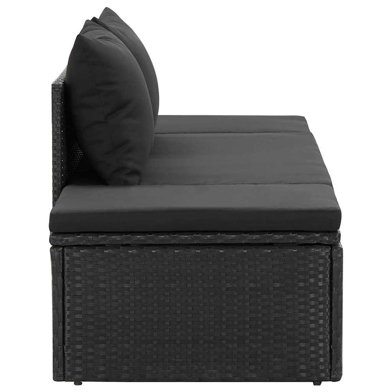 Sun Bed with Cushions Poly Rattan Black