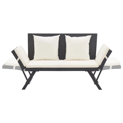 Garden Bench with Cushions 176 cm Black Poly Rattan