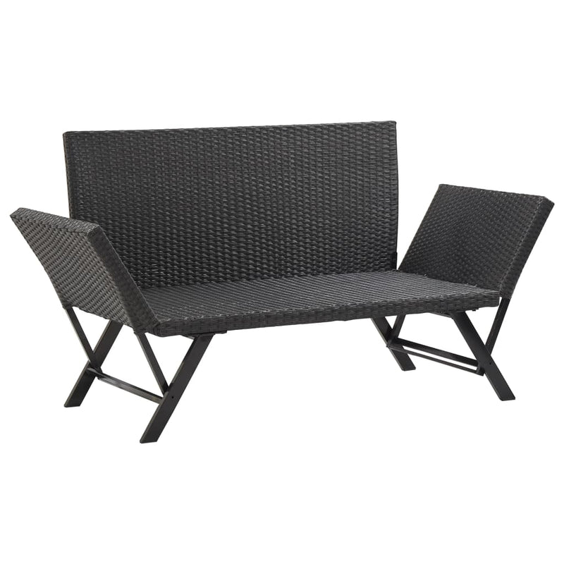 Garden Bench with Cushions 176 cm Black Poly Rattan