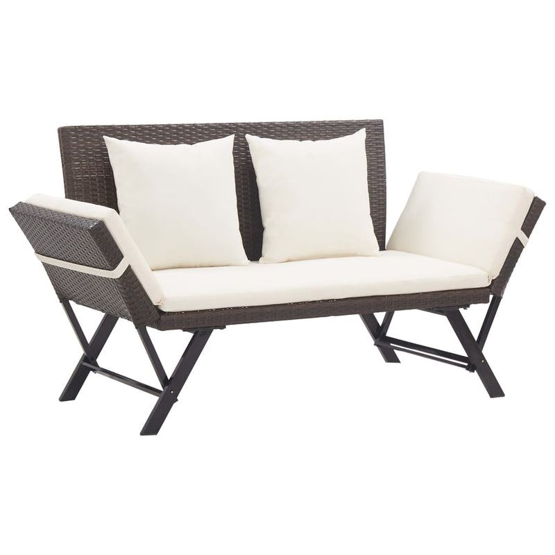 Garden Bench with Cushions 176 cm Brown Poly Rattan