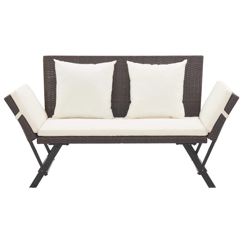 Garden Bench with Cushions 176 cm Brown Poly Rattan