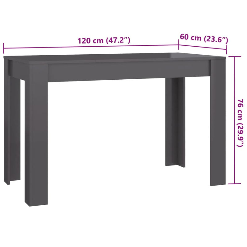 Dining Table High Gloss Grey 120x60x76 cm Engineered Wood