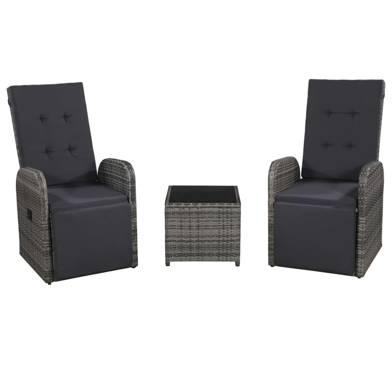 3 Piece Bistro Set with Cushions Poly Rattan Grey