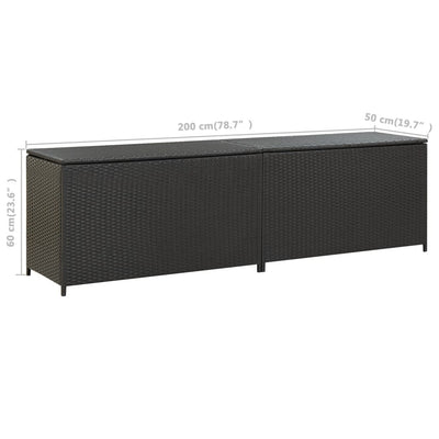 Garden Storage Box Poly Rattan 200x50x60 cm Black