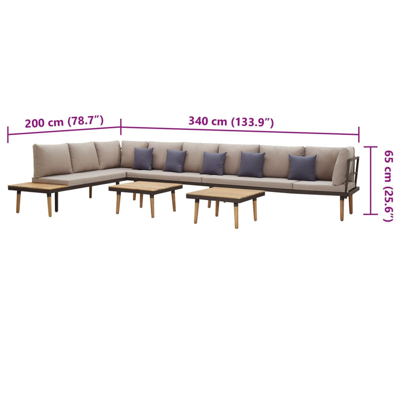 8-Seater Garden Lounge Set with Cushions Solid Acacia Wood