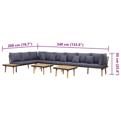 8-Seater Garden Lounge Set with Cushions Solid Acacia Wood