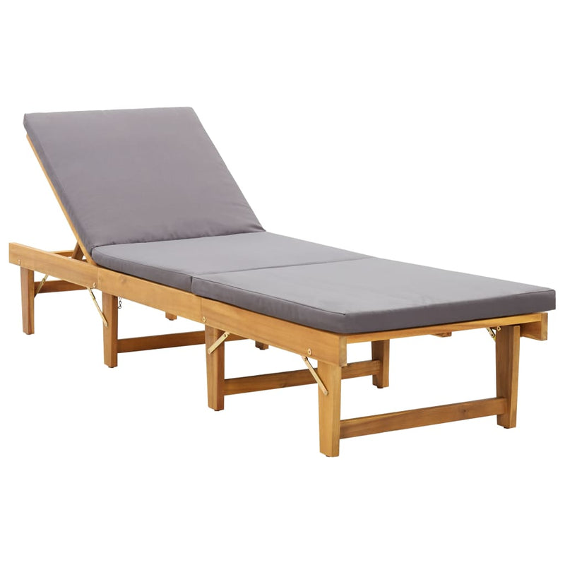 Folding Sun Lounger with Cushion Solid Acacia Wood