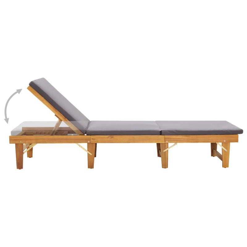 Folding Sun Lounger with Cushion Solid Acacia Wood