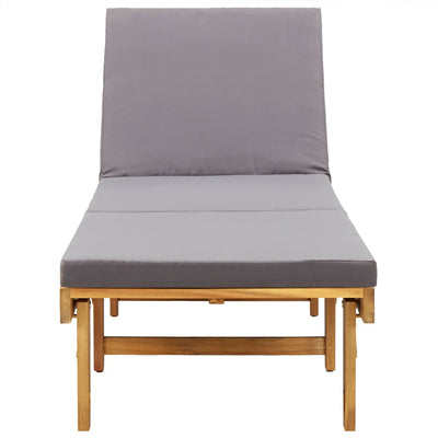 Folding Sun Lounger with Cushion Solid Acacia Wood