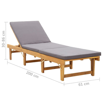 Folding Sun Lounger with Cushion Solid Acacia Wood