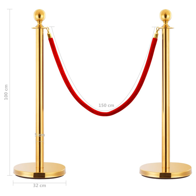 3 Piece VIP Queue Barrier Set Stainless Steel Gold