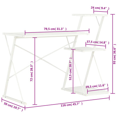 Desk with Shelf White 116x50x93 cm