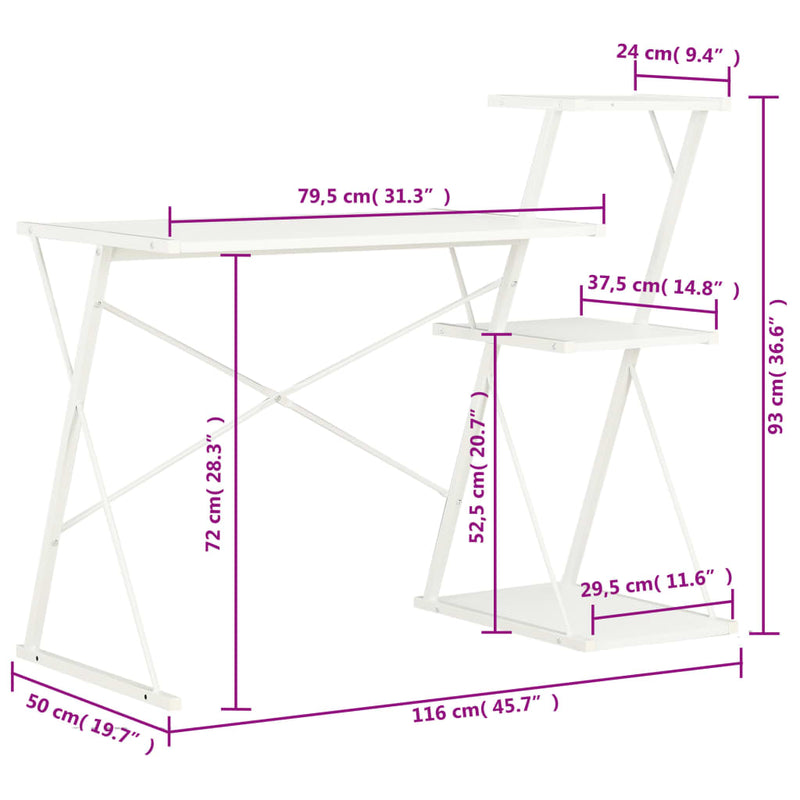 Desk with Shelf White 116x50x93 cm