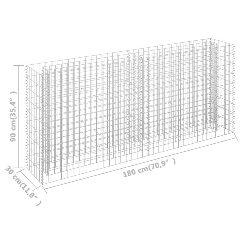 Gabion Raised Bed Galvanised Steel 180x30x90 cm