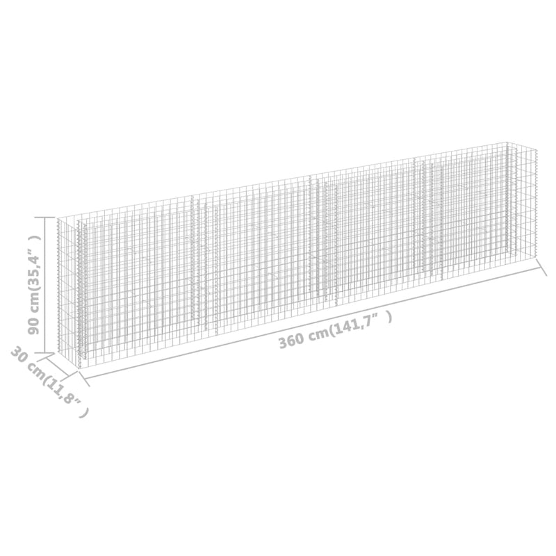 Gabion Raised Bed Galvanised Steel 360x30x90 cm