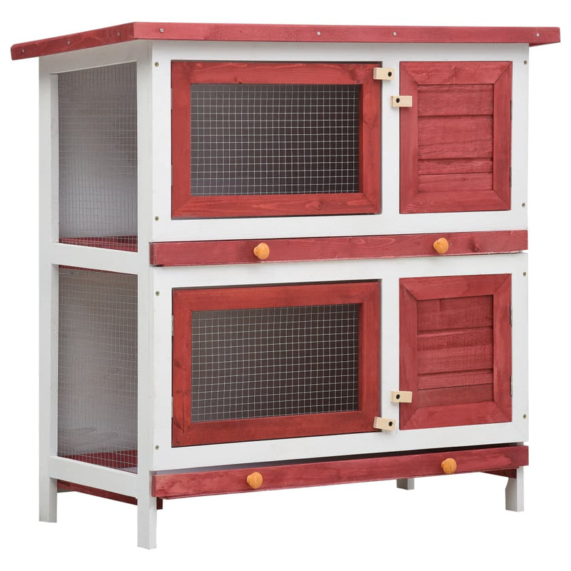 Outdoor Rabbit Hutch 4 Doors Red Wood