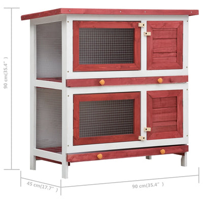 Outdoor Rabbit Hutch 4 Doors Red Wood