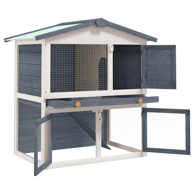 Outdoor Rabbit Hutch 3 Doors Grey Wood