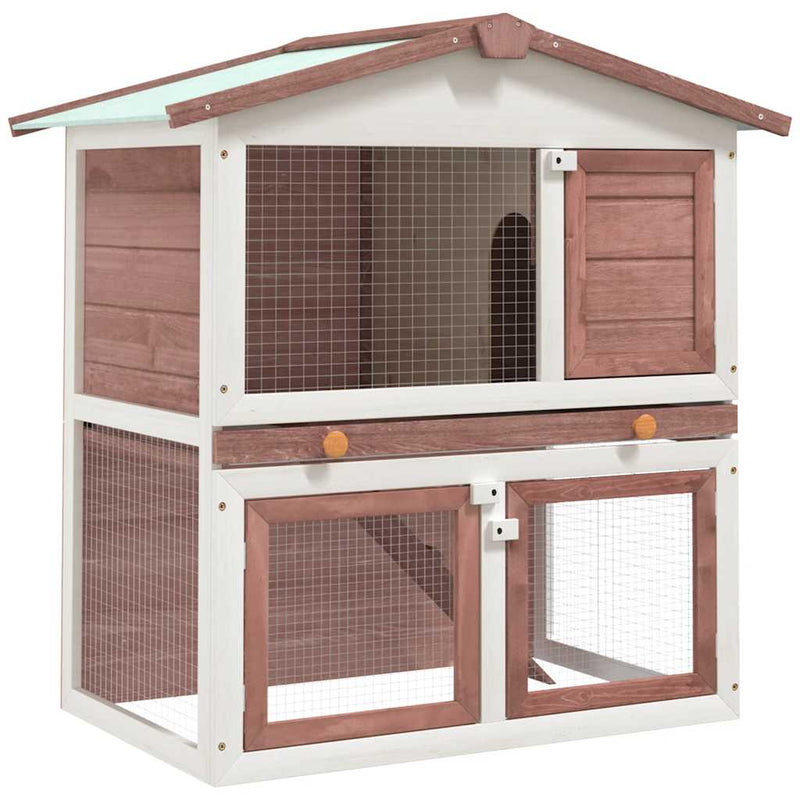 Outdoor Rabbit Hutch 3 Doors Brown Wood