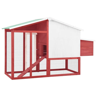 Chicken Coop with Nest Box Red and White Solid Fir Wood