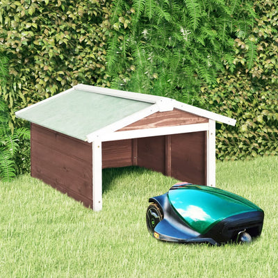 Robotic Lawn Mower Garage 72x87x50 cm Mocca and White Firwood