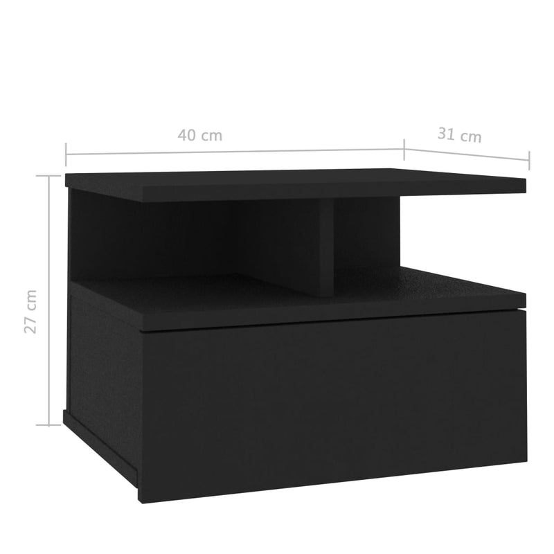 Floating Nightstand Black 40x31x27 cm Engineered Wood