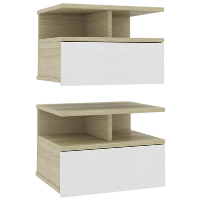 Floating Nightstands 2 pcs White and Sonoma Oak 40x31x27 cm Engineered Wood