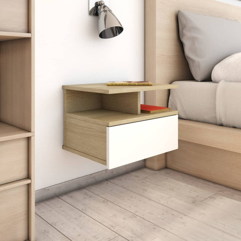 Floating Nightstands 2 pcs White and Sonoma Oak 40x31x27 cm Engineered Wood