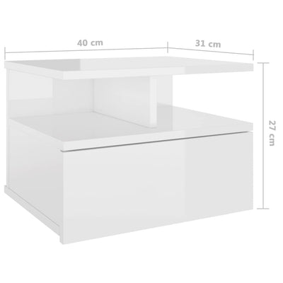 Floating Nightstand High Gloss White 40x31x27 cm Engineered Wood