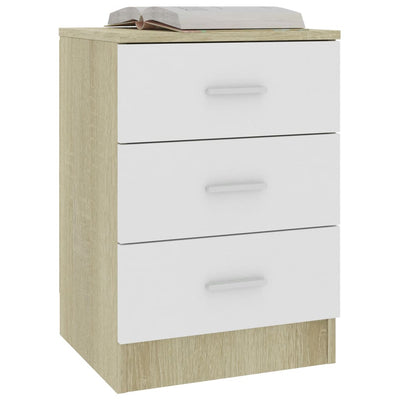 Bedside Cabinet White and Sonoma Oak 38x35x56 cm Engineered Wood