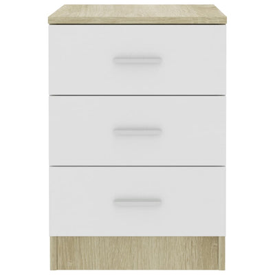 Bedside Cabinet White and Sonoma Oak 38x35x56 cm Engineered Wood