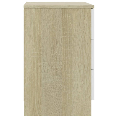 Bedside Cabinet White and Sonoma Oak 38x35x56 cm Engineered Wood