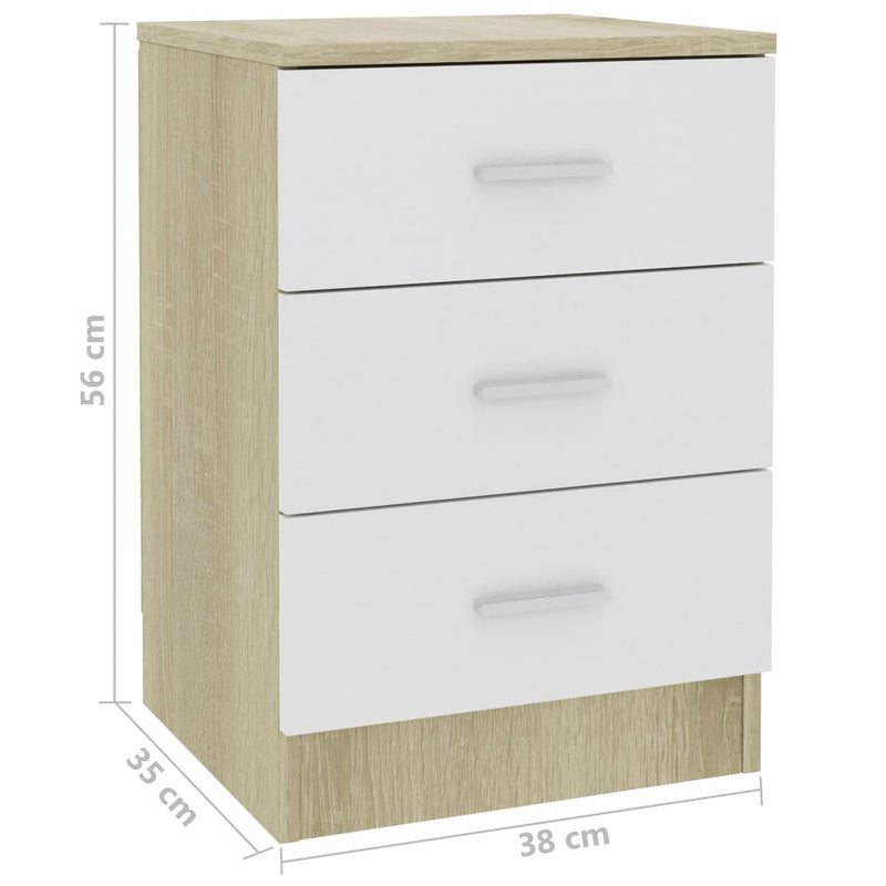 Bedside Cabinet White and Sonoma Oak 38x35x56 cm Engineered Wood