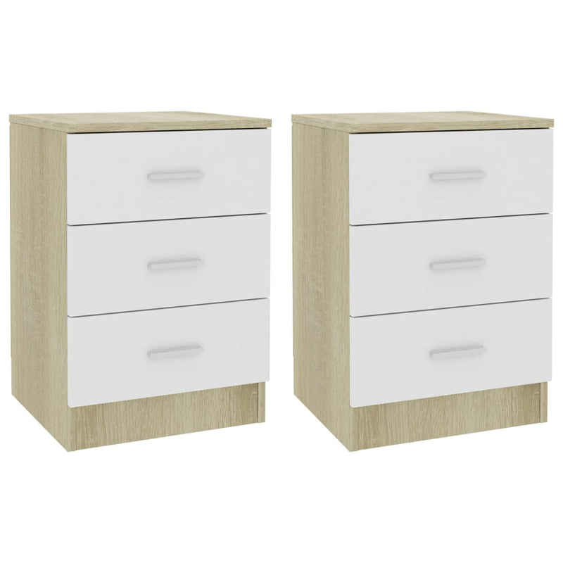 Bedside Cabinets 2 pcs White and Sonoma Oak 38x35x56 cm Engineered Wood