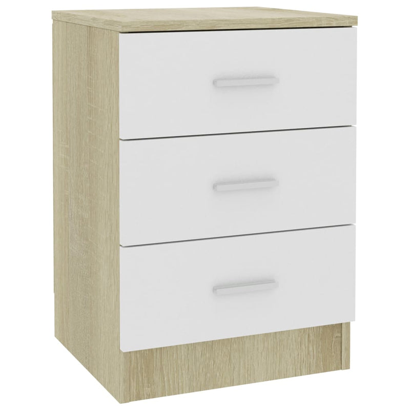 Bedside Cabinets 2 pcs White and Sonoma Oak 38x35x56 cm Engineered Wood