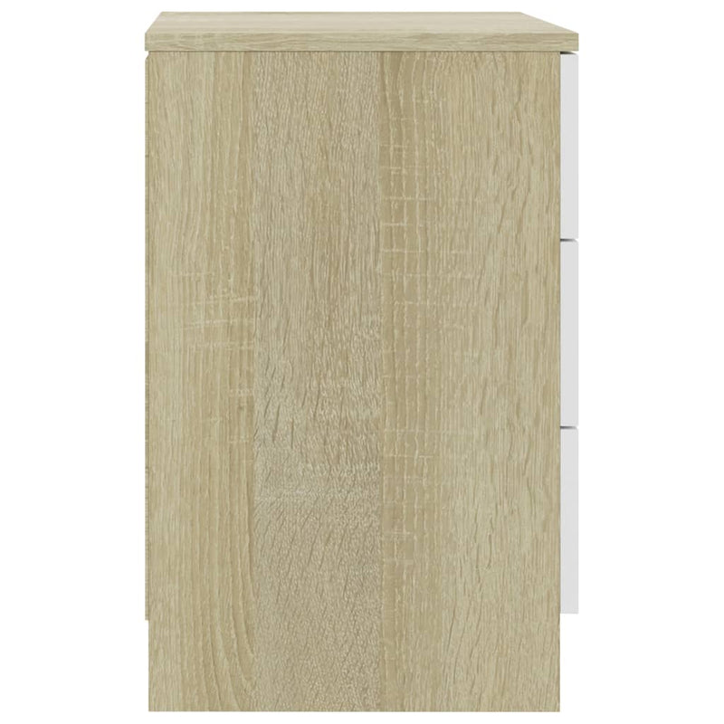 Bedside Cabinets 2 pcs White and Sonoma Oak 38x35x56 cm Engineered Wood