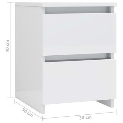 Bedside Cabinets 2 pcs High Gloss White 30x30x40 cm Engineered Wood