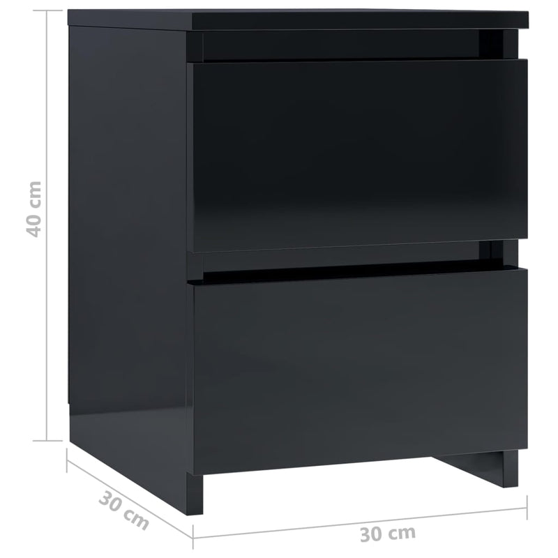 Bedside Cabinet High Gloss Black 30x30x40 cm Engineered Wood