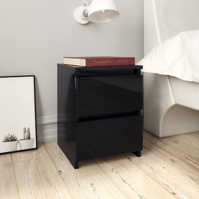 Bedside Cabinet High Gloss Black 30x30x40 cm Engineered Wood